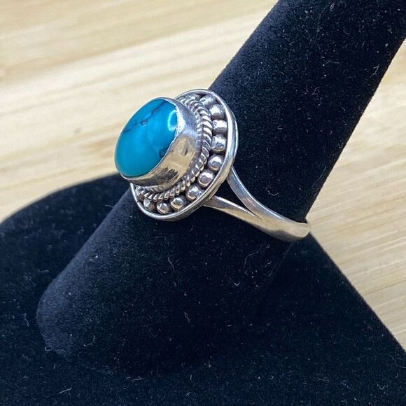 925 silver adjustable band oval turquoise 8 x 10 mm sized 8 3/4 - Picture 5 of 7